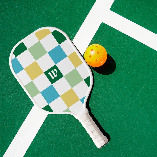 Retro Chequered Pattern Monogram Pickleball Paddle (Creator Uploaded)
