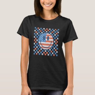 Retro Chequered Pattern Smile Face American Flag M T-Shirt