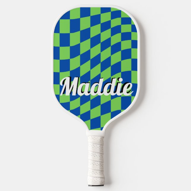 Retro Chequered Script Name Pickleball Paddle (Front)