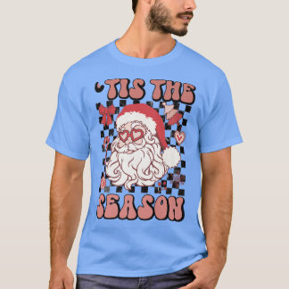 Retro Chequered Tis The Season Santa Claus Christm T-Shirt