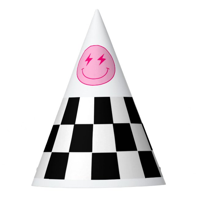 Retro Chequered Two Cool Smile Birthday Party Hat (Front)
