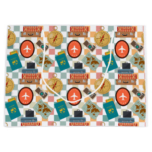 Retro Chequered Vacation Travel Themed  Large Gift Bag