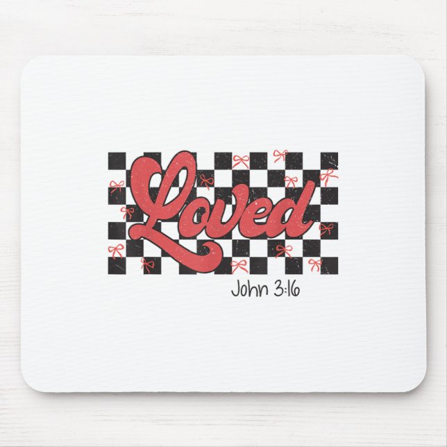Retro Chequered Varsity Christian Valentines Loved Mouse Pad (Front)