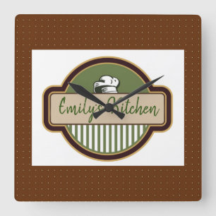 Retro Chequered with Bakers Hat Square Wall Clock