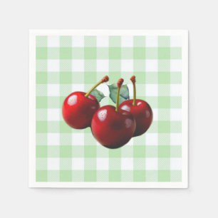 Retro Cherries fresh picked green gingham Napkin