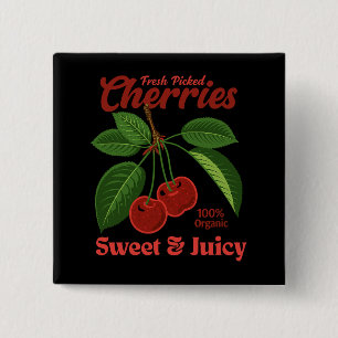 Retro Cherries Fruit Commercial Graphic Art Style 2 Inch Square Button