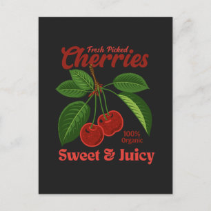 Retro Cherries Fruit Commercial Graphic Art Style Holiday Postcard
