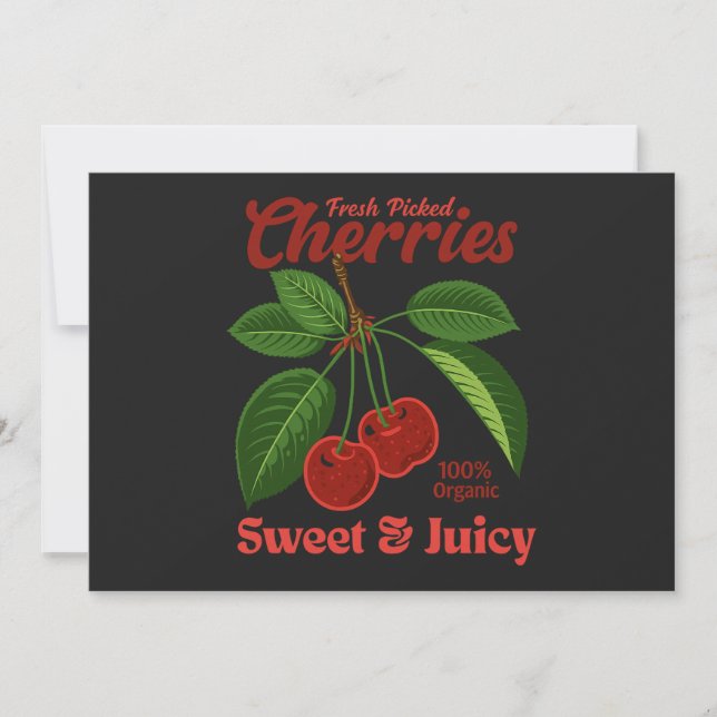 Retro Cherries Fruit Commercial Graphic Art Style Invitation (Front)