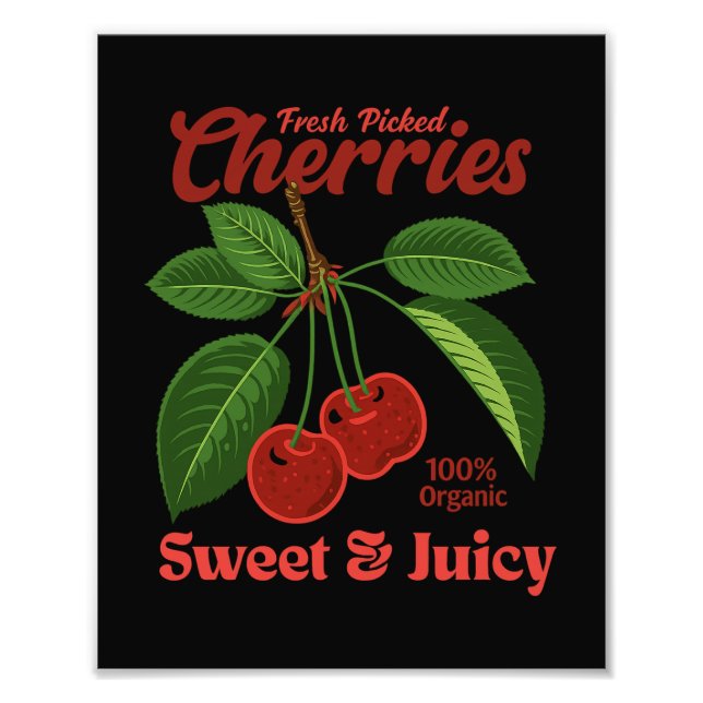 Retro Cherries Fruit Commercial Graphic Art Style Photo Print (Front)