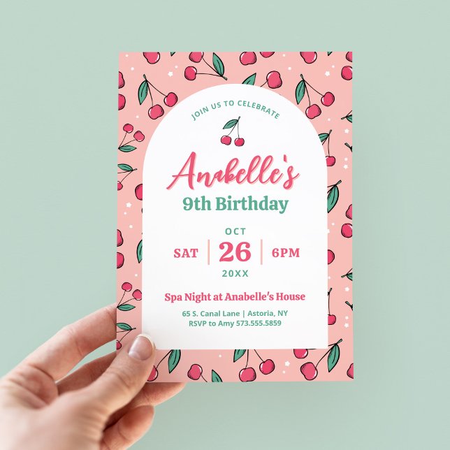 Retro Cherries Girls Birthday Party Invitation (Creator Uploaded)