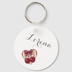 Retro Cherries Heart Design with Bow Cute Vintage Keychain