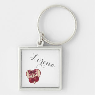 Retro Cherries Heart Design with Bow Cute Vintage Keychain