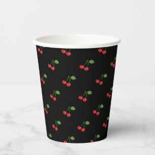 Retro Cherries Pattern Black Paper Cup