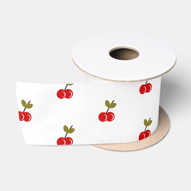 Retro Cherry Berry 1st Birthday Red and green Satin Ribbon (Spool)