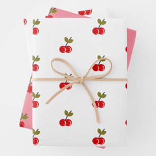 Retro Cherry Berry 1st Birthday Red and green Wrapping Paper Sheet