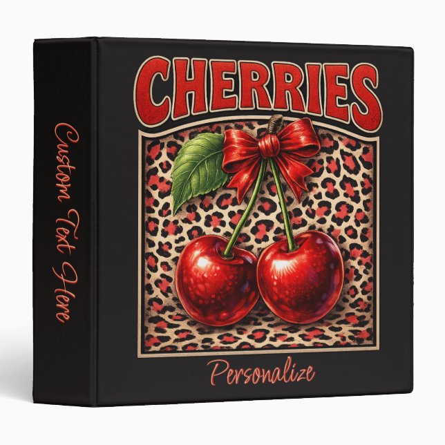 Retro Cherry Coquette Trendy Bow Design on Leopard Binder (Front/Spine)