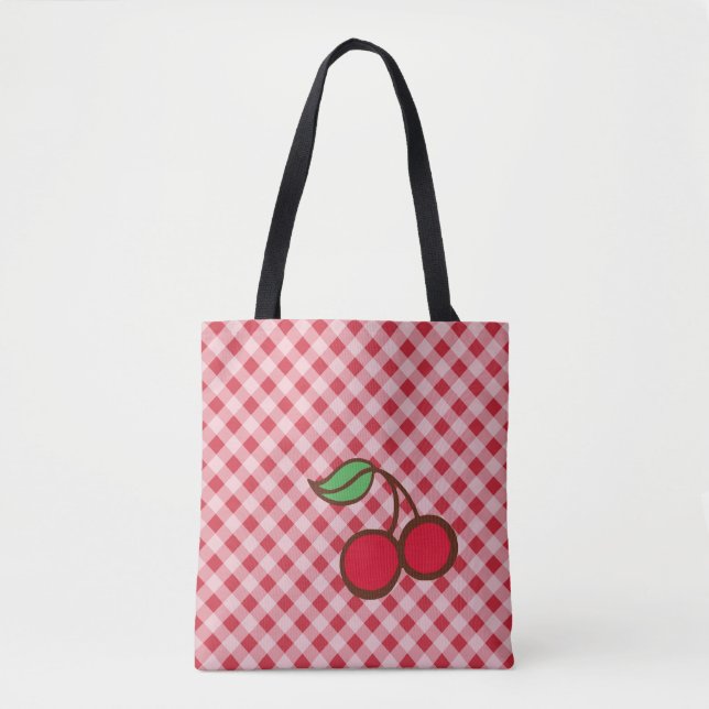Retro Cherry En vichy Purse Beach Sac fourre-tout  (Devant)