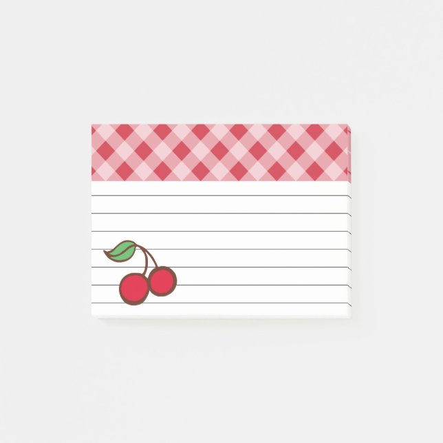 Retro Cherry Gingham Kitchen Post It Notes Gift (Front)