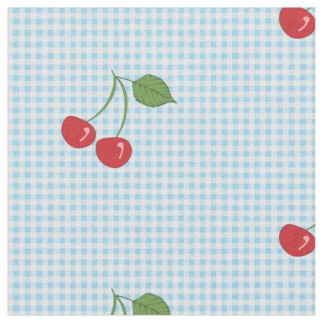 Retro Cherry Gingham Pattern Fabric (Close Up)