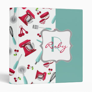Retro Cherry Kitchen Gadgets Personalized Monogram Binder