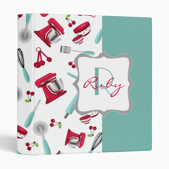 Retro Cherry Kitchen Gadgets Personalized Monogram Binder (Front/Spine)
