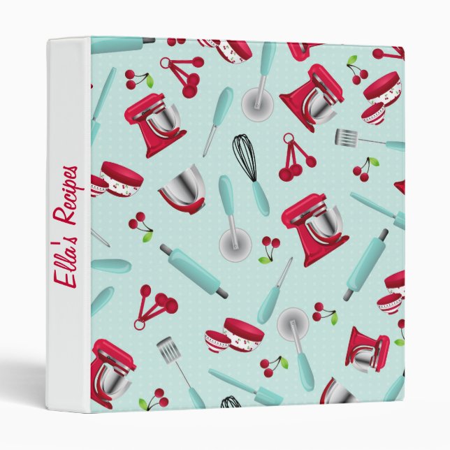 Retro Cherry Kitchen Gadgets Personalized Recipe Binder (Front/Spine)
