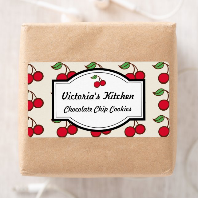 Retro Cherry Personalized Kitchen Gift Tag Labels (Insitu)