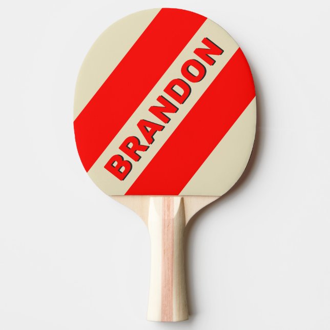 Retro Cherry Three Bold Stripes with Name Ping Pong Paddle (Front)
