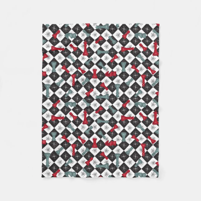 Retro Chess Board Fleece Blanket (Front)