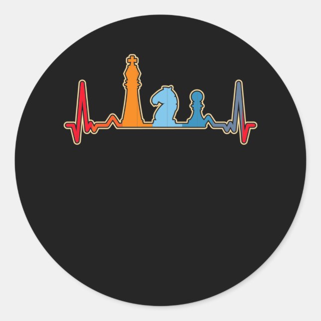 Retro Chess Heartbeat Board game Chess Pieces Classic Round Sticker (Front)