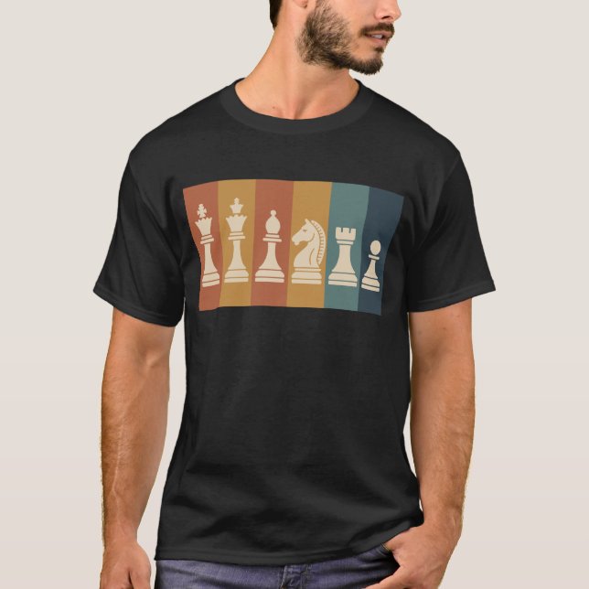 Retro Chess Pieces Color Block Art T-Shirt (Front)