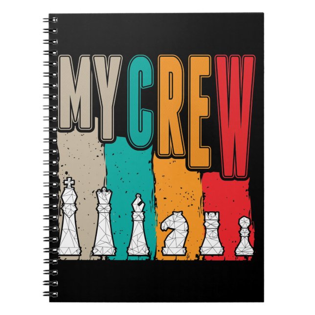 Retro Chess Pieces Cool Board game Crew Notebook (Front)