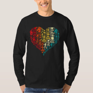 Retro Chess Pieces Heart Shape Chess Game T-Shirt
