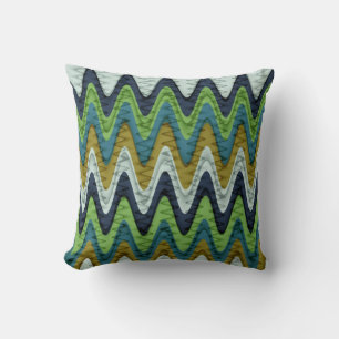 Retro Chevron and Wavy Stripes Pattern 2 Throw Pillow