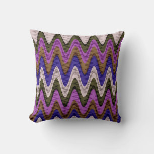 Retro Chevron and Wavy Stripes Pattern 3 Throw Pillow