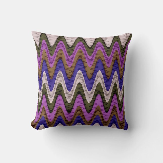 Retro Chevron and Wavy Stripes Pattern 3 Throw Pillow (Front)