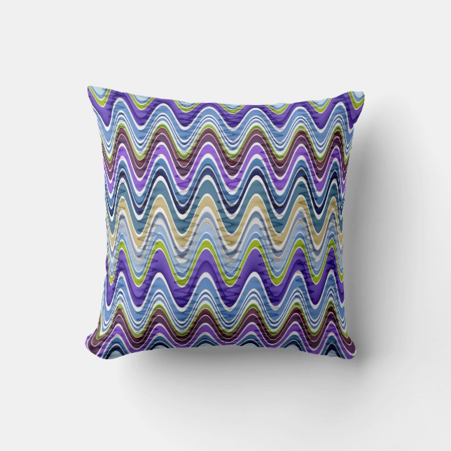 Retro Chevron and Wavy Stripes Pattern Throw Pillow (Front)