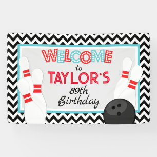 Retro Chevron Bowling Birthday Banner