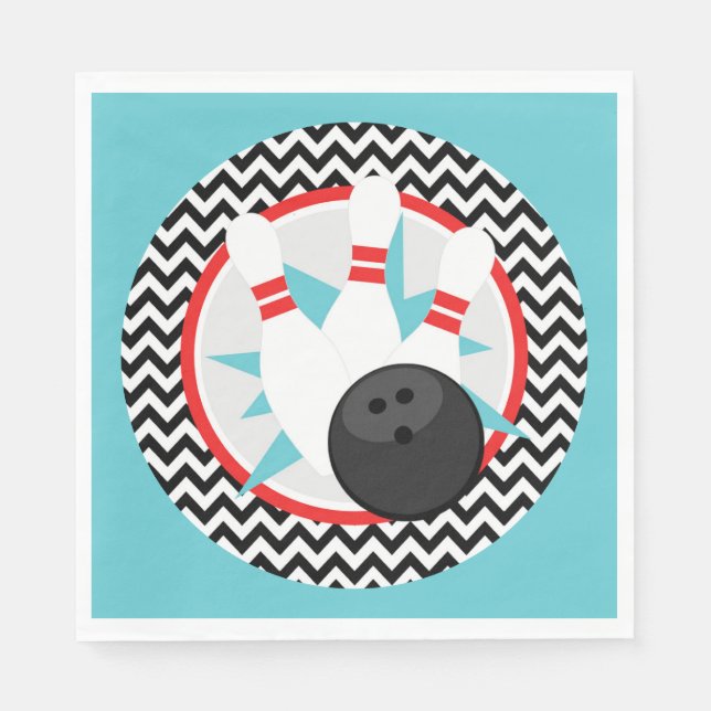 Retro Chevron Bowling Party Paper Napkins (Front)