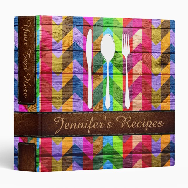 Retro Chevron Cookbook Wood Look #20 Binder (Front/Spine)