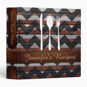 Retro Chevron Cookbook Wood Look #4 Binder