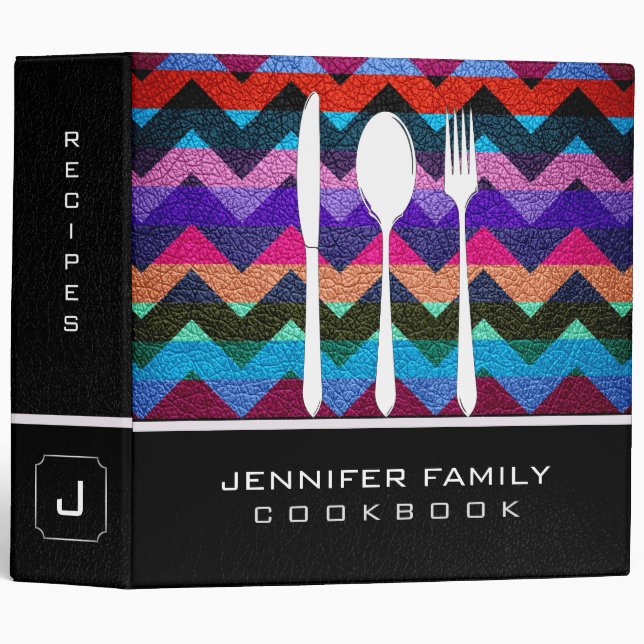 Retro Chevron Family Cooking Leather Look #14 Binder (Front/Spine)