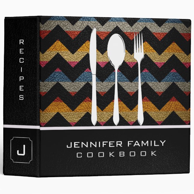 Retro Chevron Family Cooking Leather Look #7 Binder (Front/Spine)