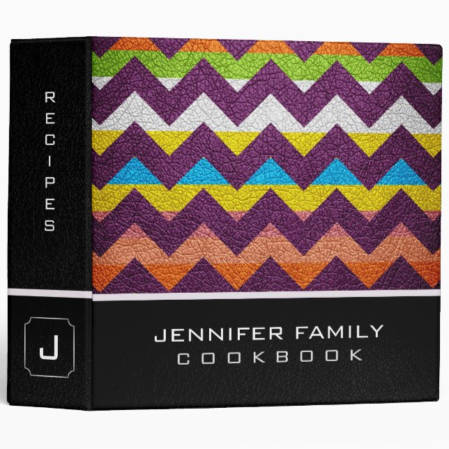 Retro Chevron Family Recipes Leather Look #3 Binder (Front/Spine)