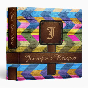 Retro Chevron Monogram Wood Recipe #5 Binder