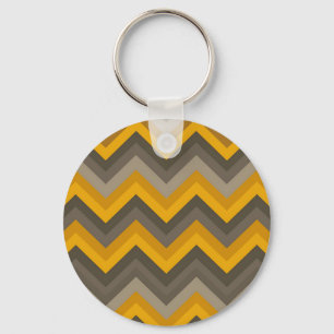 Retro Chevron Pattern Mustard Yellow Gray  Keychain