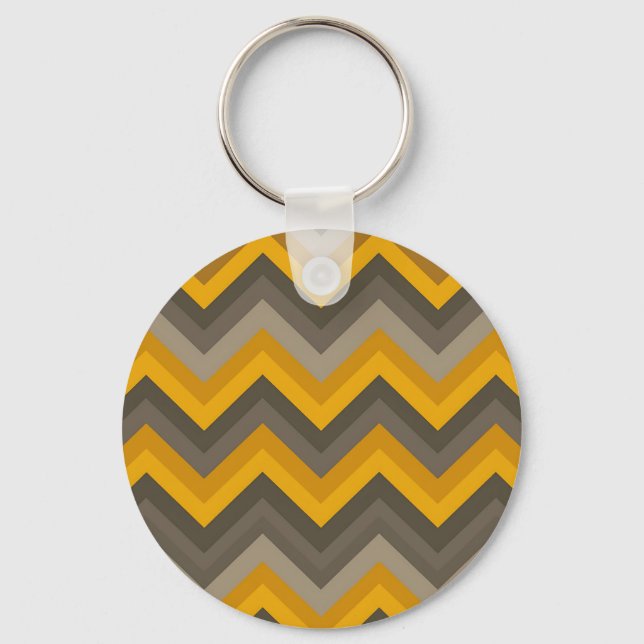 Retro Chevron Pattern Mustard Yellow Gray  Keychain (Front)