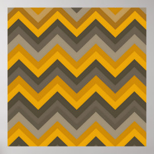 Retro Chevron Pattern Mustard Yellow Gray Poster
