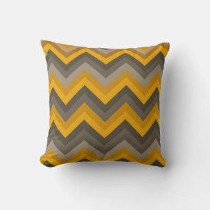 Retro Chevron Pattern Mustard Yellow Gray Throw Pillow