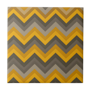Retro Chevron Pattern Mustard Yellow Gray  Tile